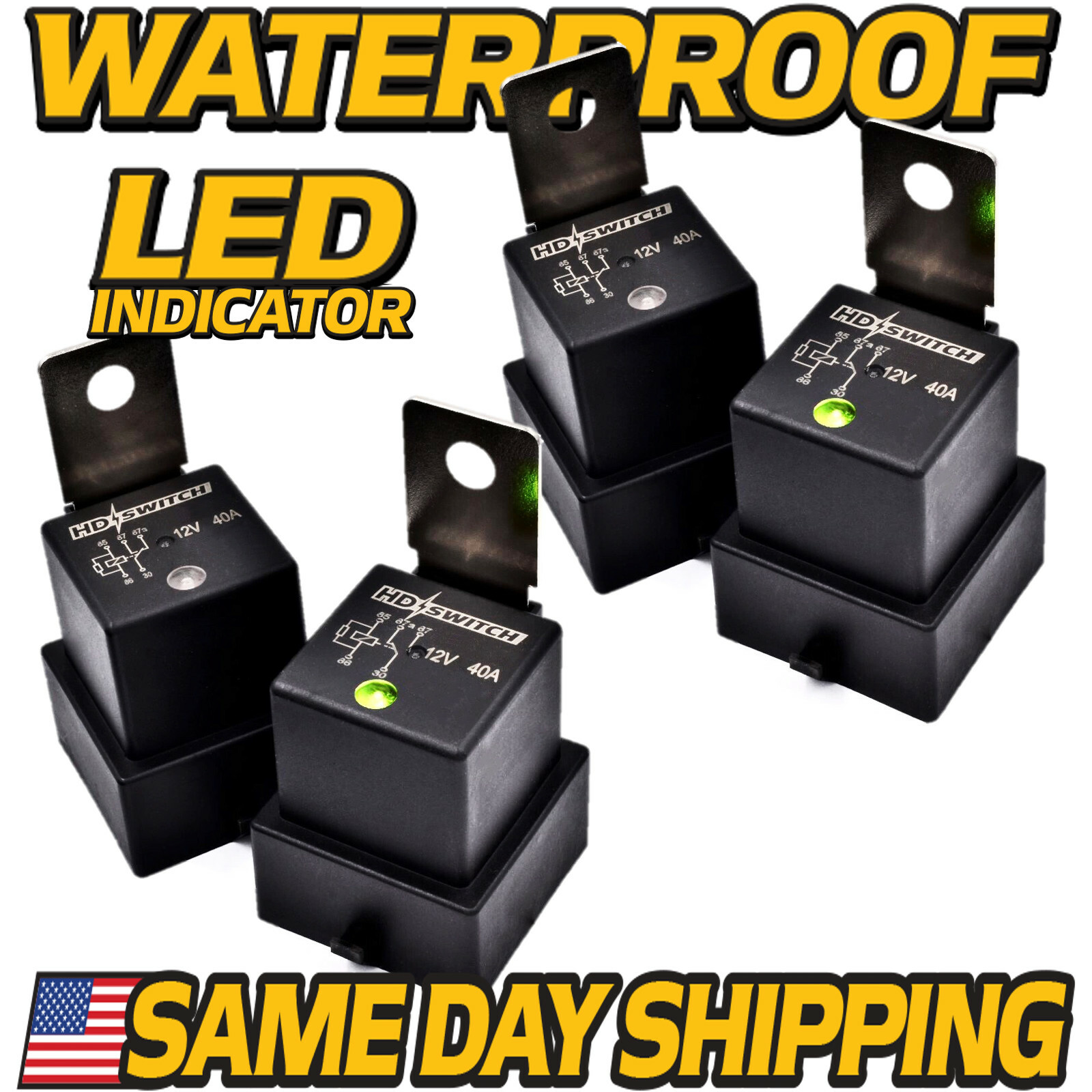 (4 Pack) AT75769 40a WaterProof Relay fits Hella John Deere w/LED INDICATOR gallery
