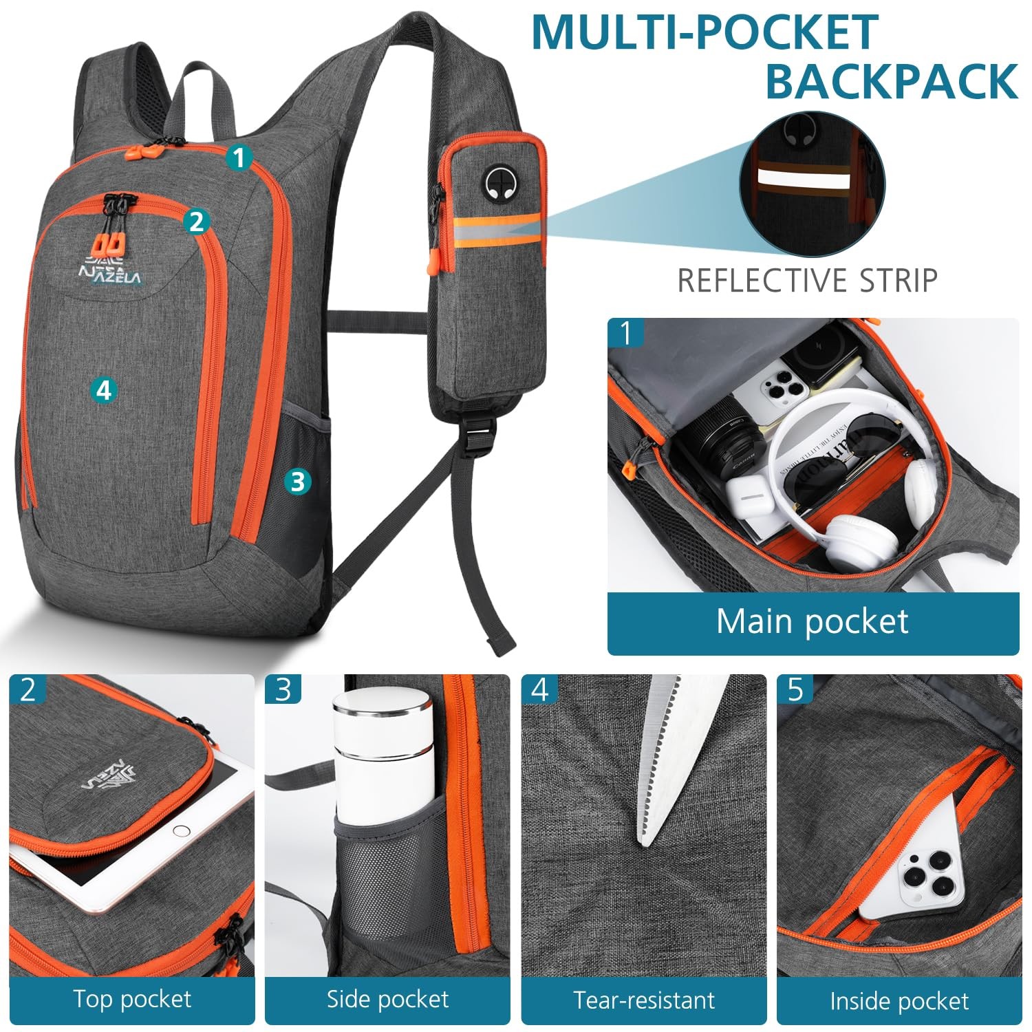 15L Small Hiking Backpack Foldable Lightweight Travel Day Pack Packable Gray 3