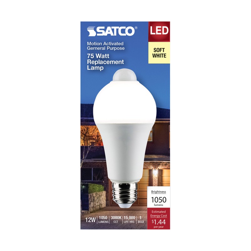 Motion Sensor Activated Light Bulb LED 120V 12W =75W A19 E26 3000K Soft White gallery