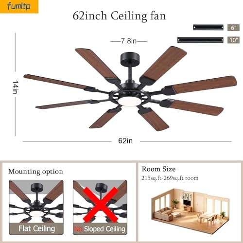 62 Inch Large Ceiling Fans with Lights and Remote Control, 8 Double-Sided Blades gallery