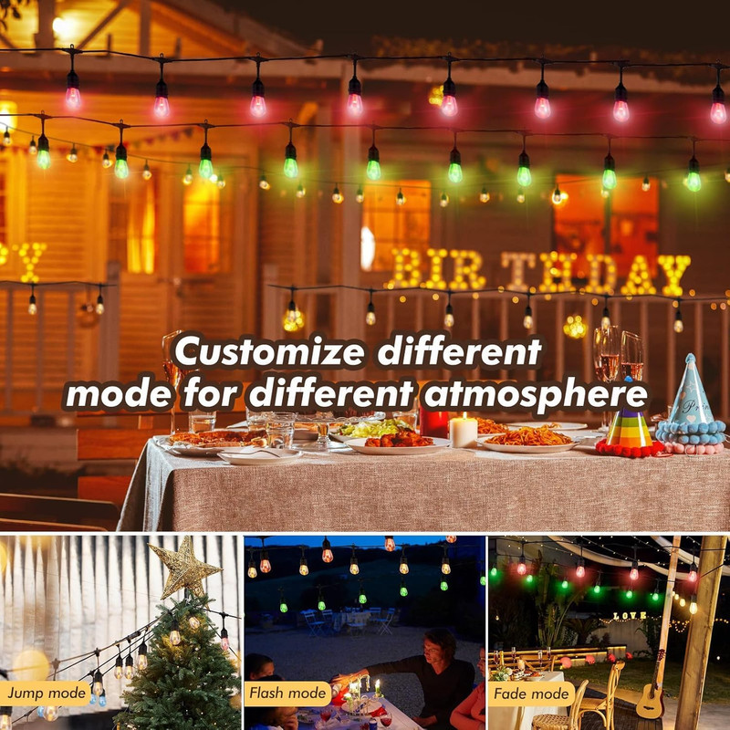 24FT Dimmable RGB Solar String Lights with 12 Shatterproof Edison Bulbs gallery