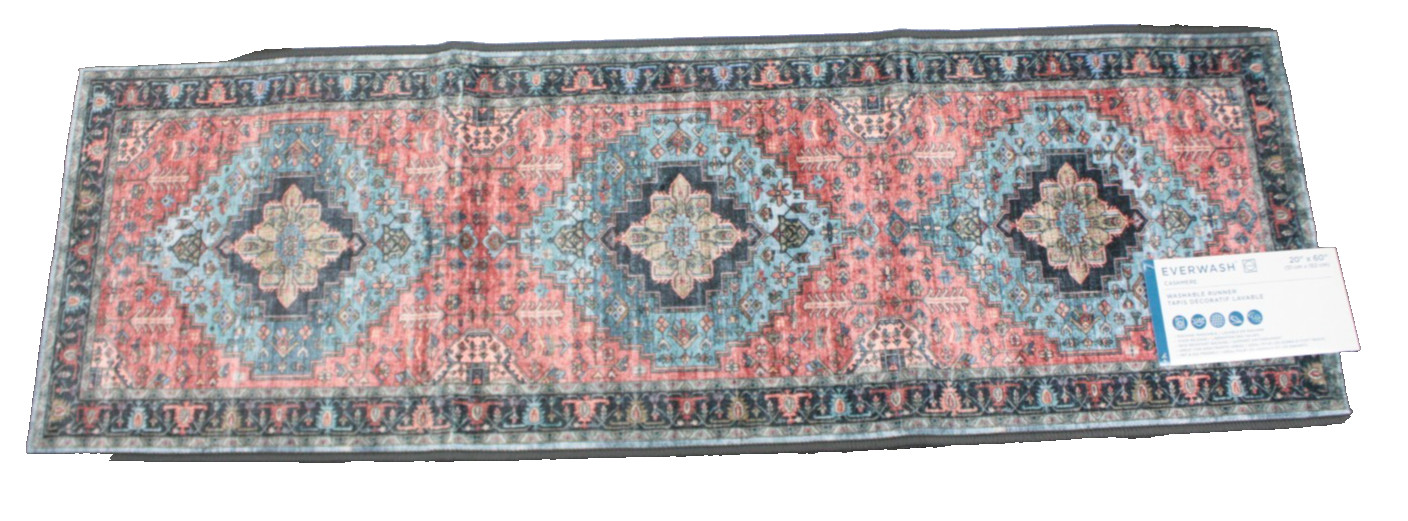 Super Soft EVERWASH Multicolor Cashmere Washable Runner Rug 20" x 60" Non-Slip gallery
