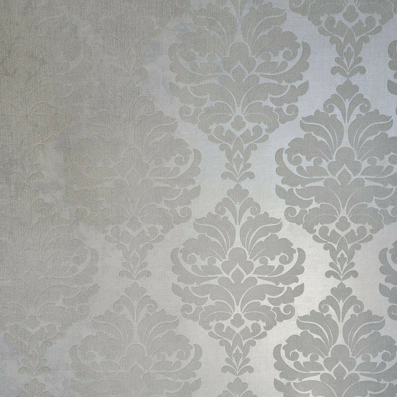 Wallpaper flocking gray silver Metallic Flocked damask velvet wall coverings 3D gallery