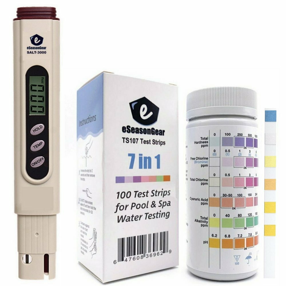 eSeasongear SALT-3000 + TS107 COMBO, Meter + Test Strip COMBO for Salt Wate Pool gallery