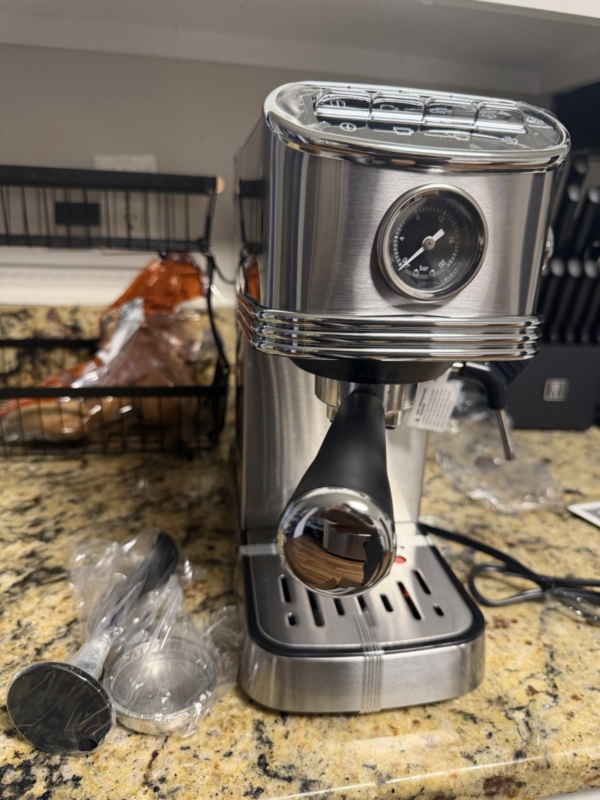 Stainless Steel Espresso Machine w/ Steam Wand, Portafilter, Water Tank, Tray gallery
