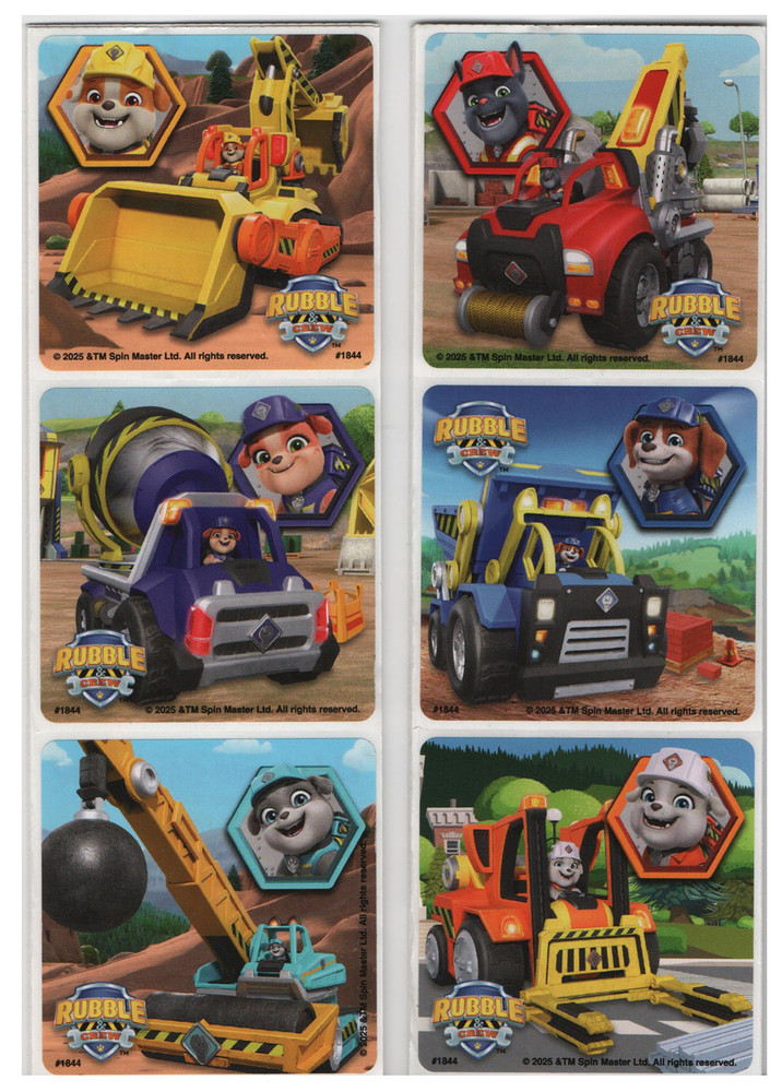 25 Paw Patrol Rubble and Crew Construction Vehicles Stickers, 2.5"x2.5" each