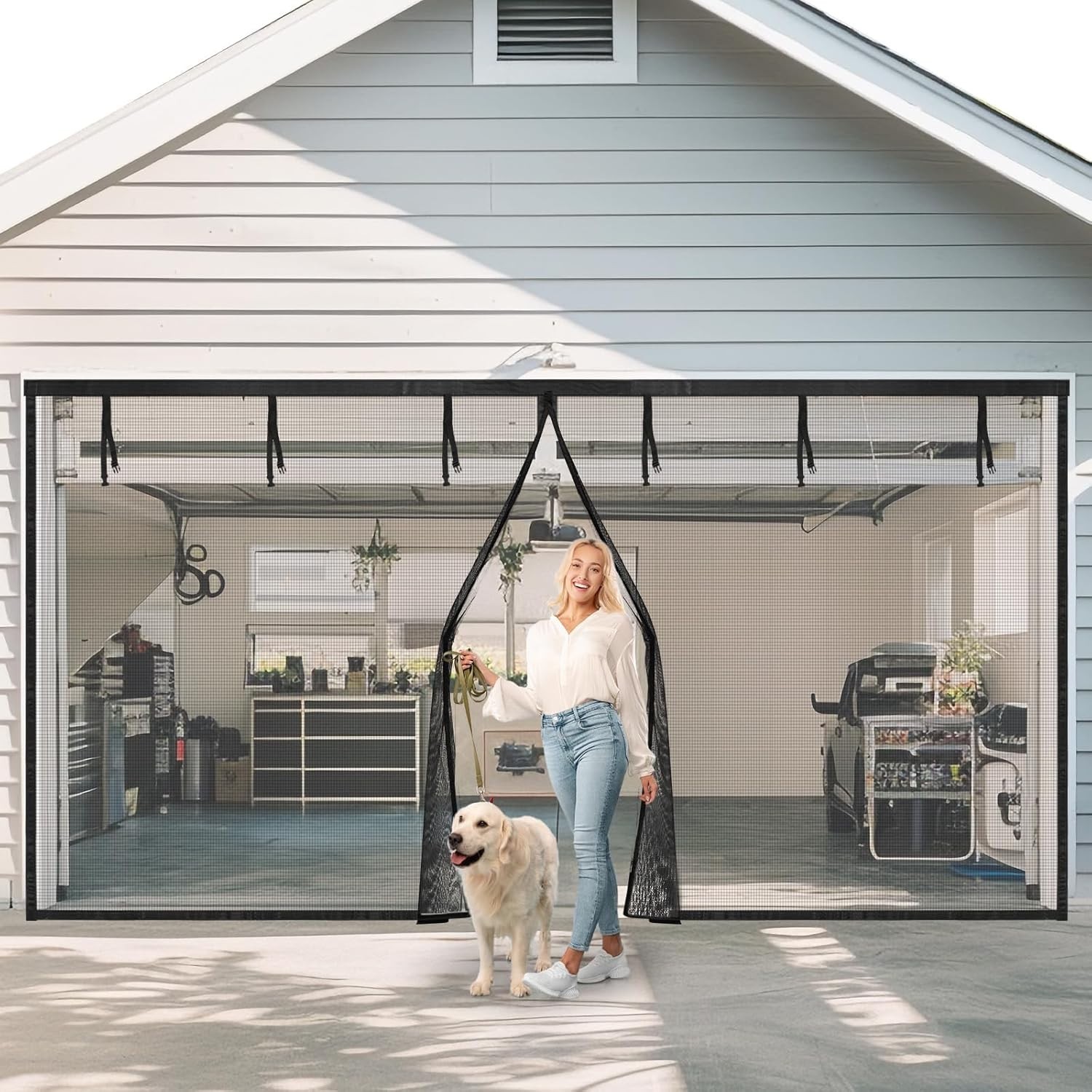 Magnetic Garage Door Screen 16 x 7ft for 2 Cars Heavy-Duty Garage Net Fiberglass gallery