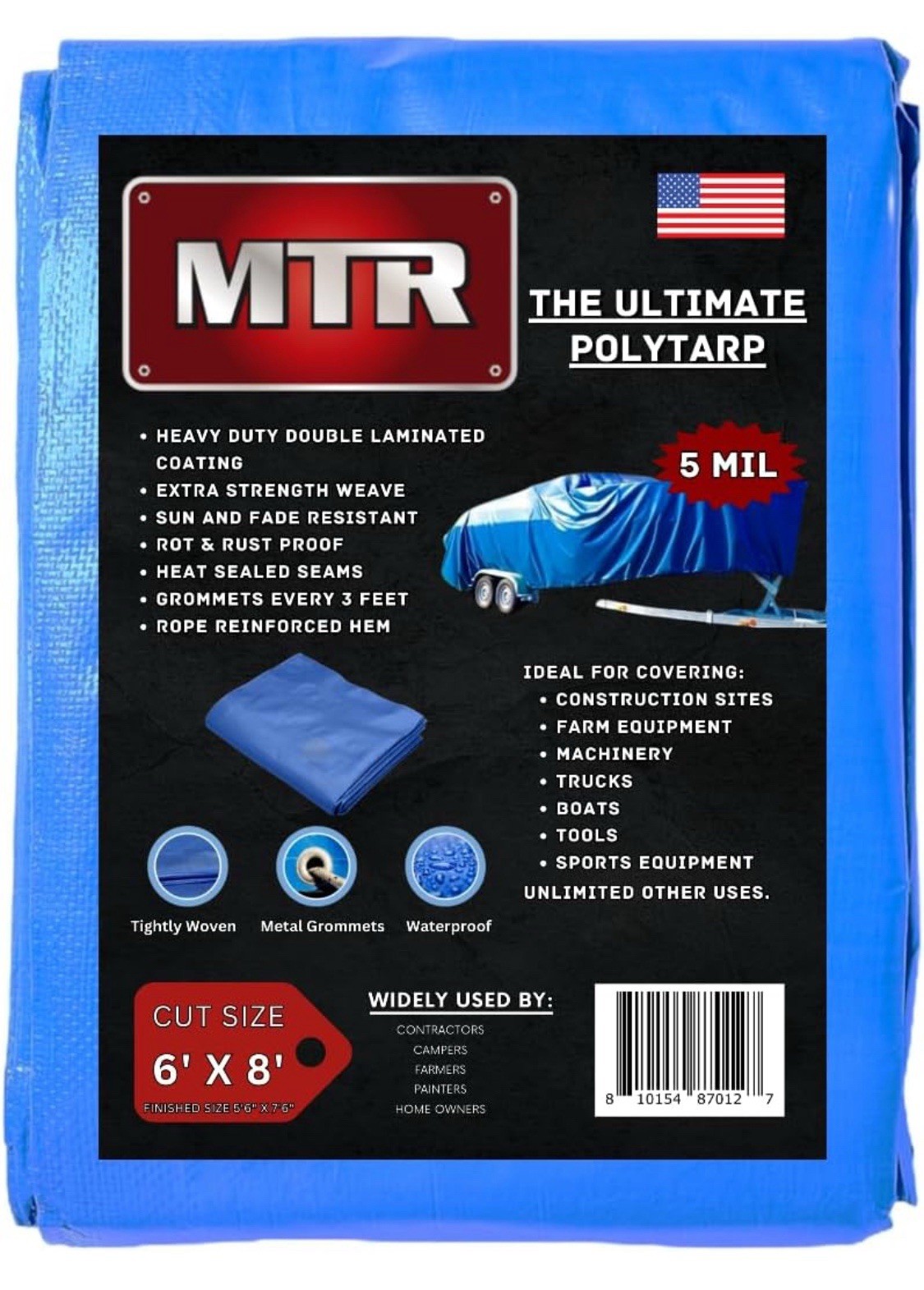 MTR 5 Mil Ultimate Poly Tarp 6ft X 8ft Blue Tarp Heavy Duty Tarp Water Proof gallery