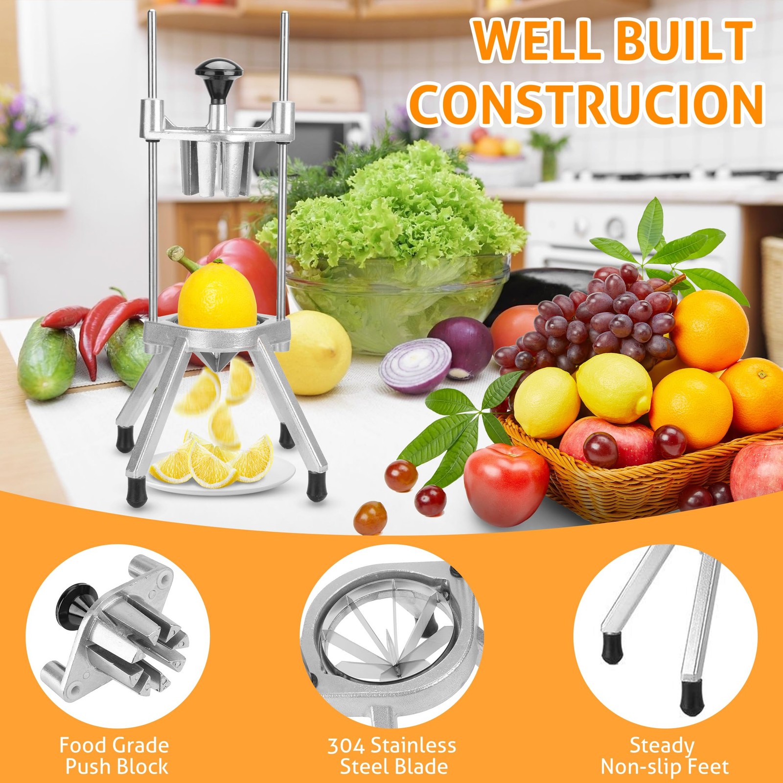 Lemon Slicer 8 Section Wedger Stainless Steel Blade Fruit Cutter WICHEMI Easy gallery