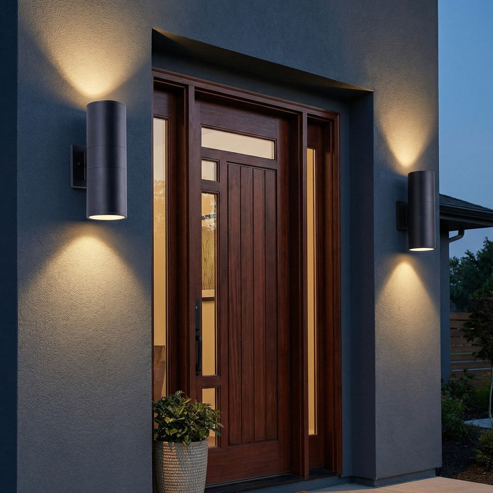 2 Pack 12'' Outdoor Wall LED Light Modern Black Porch Sconce Mount Metal Fixture