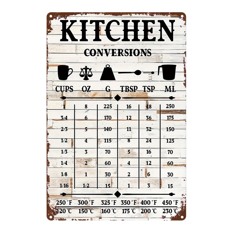 Metal Measuring Cup Chart Sign 8x12 Inches Retro Kitchen Decor gallery