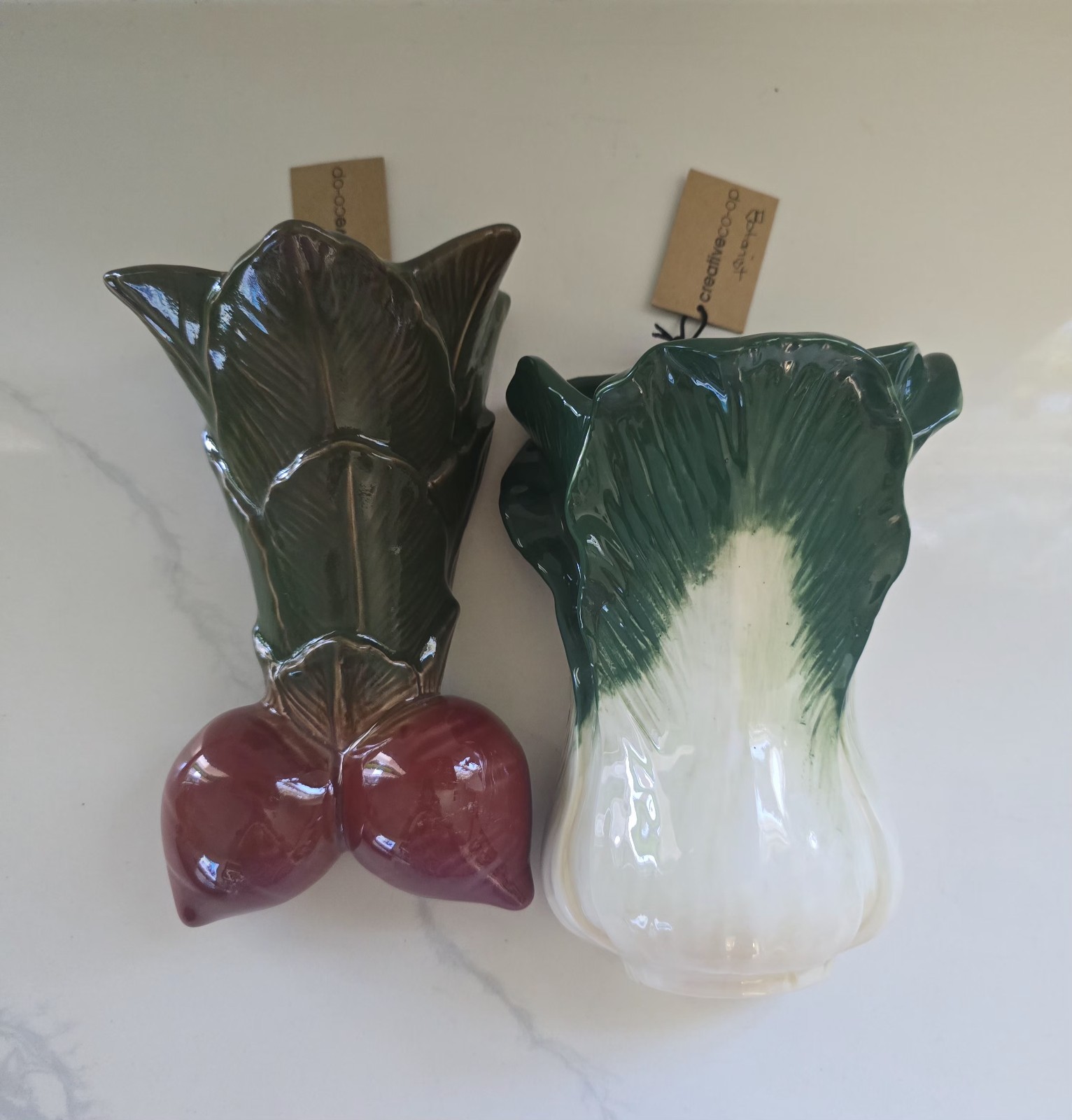 Creative Co-op Embossed Cabbage Radish Shaped Wall Vase Planters Set Of Two New gallery