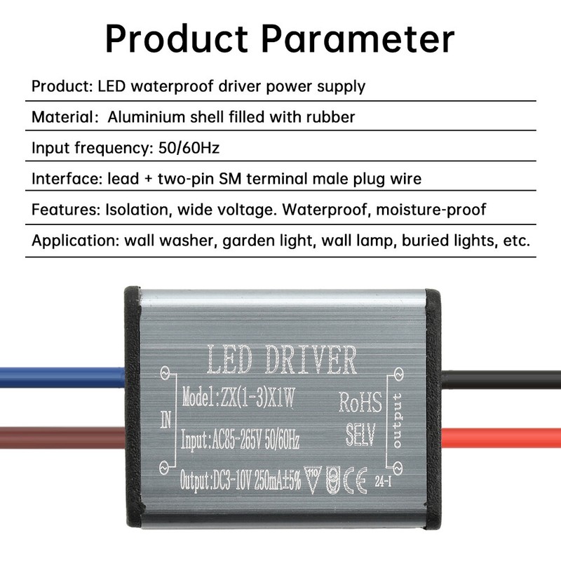 LED Driver 1-24W Adapter Transformer AC85V-265V 250mA Waterproof Power Supply gallery
