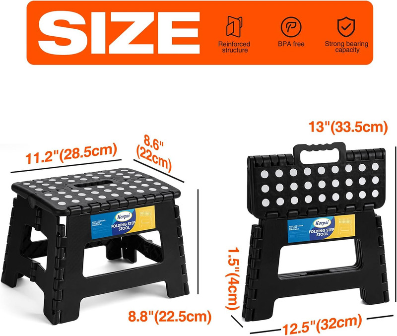 Korpai 9" Folding Step Stool for Adults,Kids,Non-Slip Folding Stools with Portab gallery