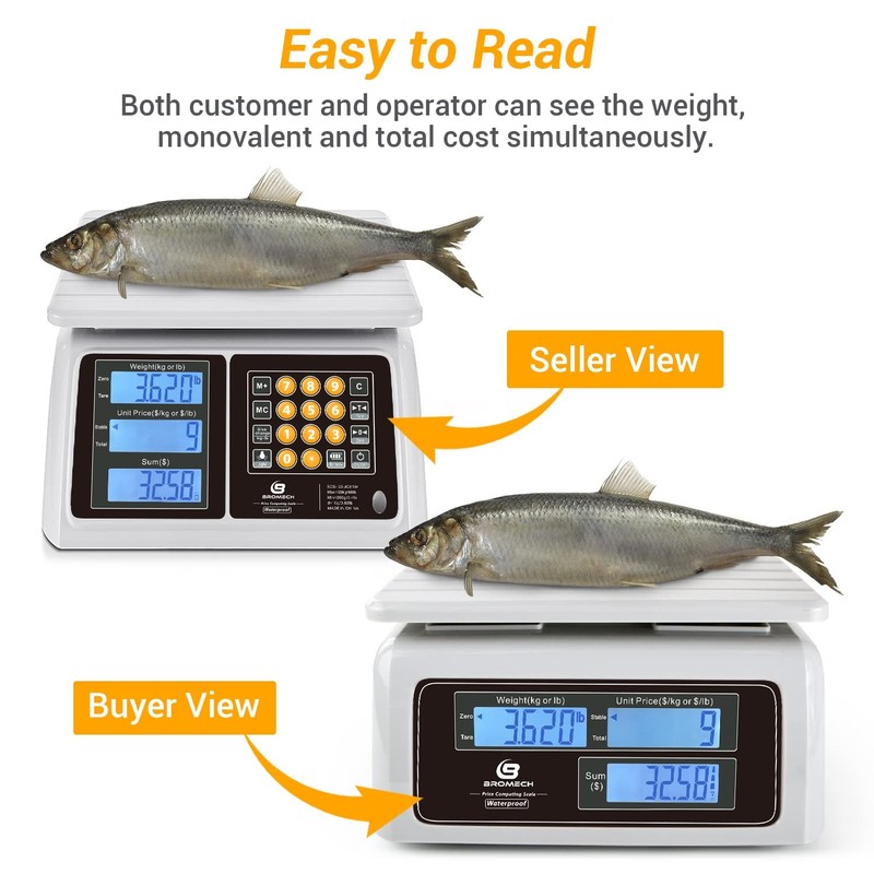 BROMECH Food Scale, Price Computing Scale, IPX7 Waterproof, 66lbs Capacity, Whit gallery