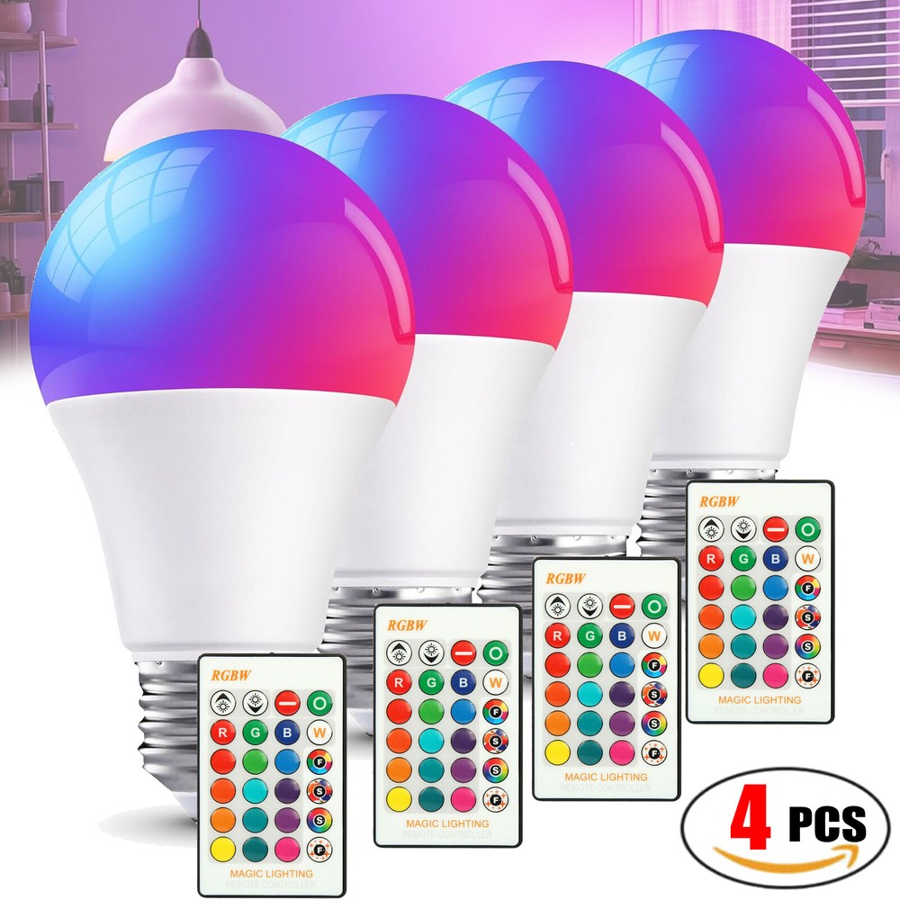 4pcs Remote Control Color Changing Light RGB LED Bulbs Dimmable Party Lights