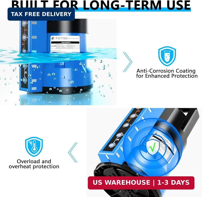 FOTING Sump Pump 3/4HP Automatic Submersible Water Pump, 2400GPH Thermoplastic E gallery