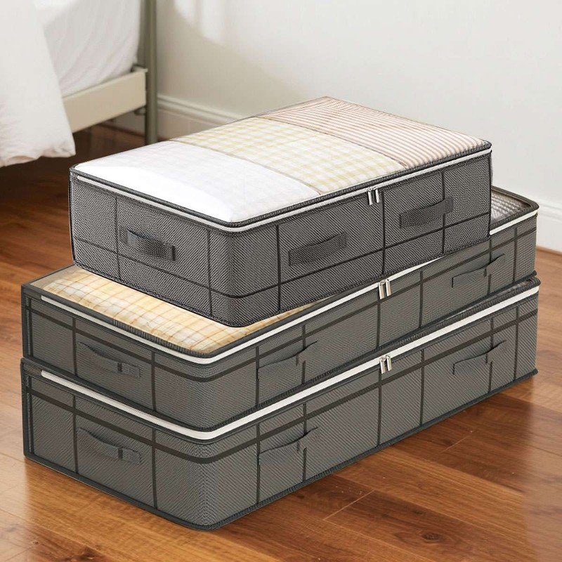 2PCS Large Capacity Zippered Under Bed Storage Bag Non-woven Clothes Storage gallery