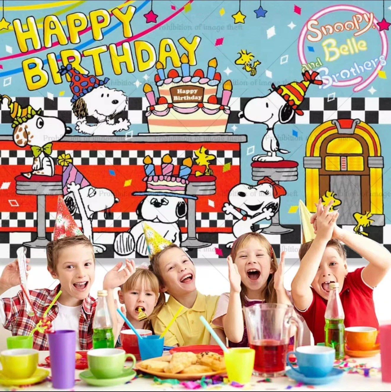 NEW Cartoon Peanuts Snoopy Theme Happy Birthday Backdrop 5 x 4.5ft gallery