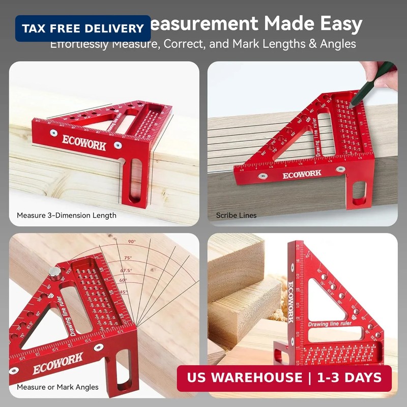 3D Multi-Angle Measuring Ruler Woodworking Square, High Precision Aluminum Alloy gallery