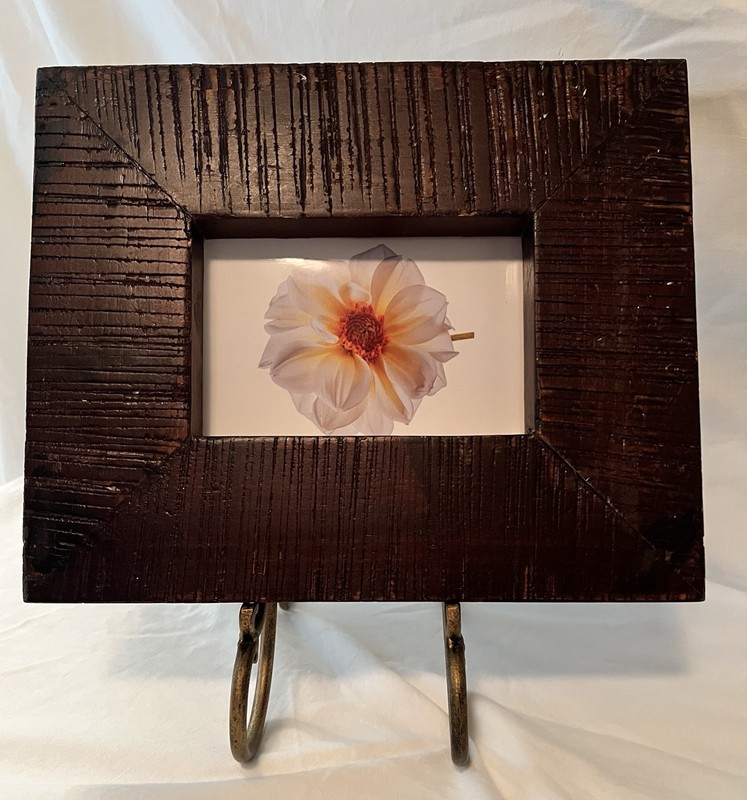 Rustic Wood frame with deep vertical grooves & finished in a dark, rich walnut gallery