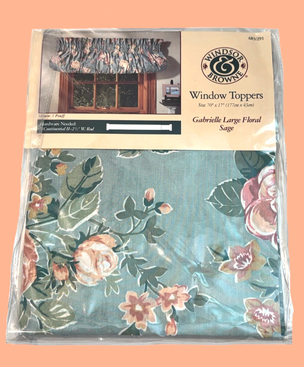 Windsor & Browne Pouff Valance Floral Green Peach Gabrielle 70" x 17" VTG 1994 gallery