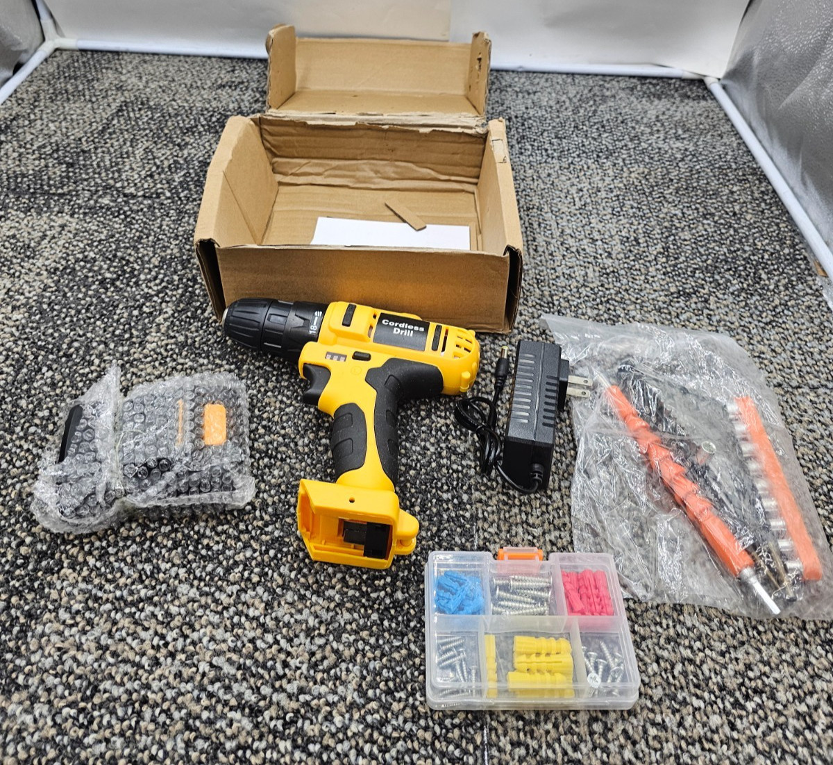 Power Tool Compact Cordless Drill With Battery And Charger, Black & Yellow gallery