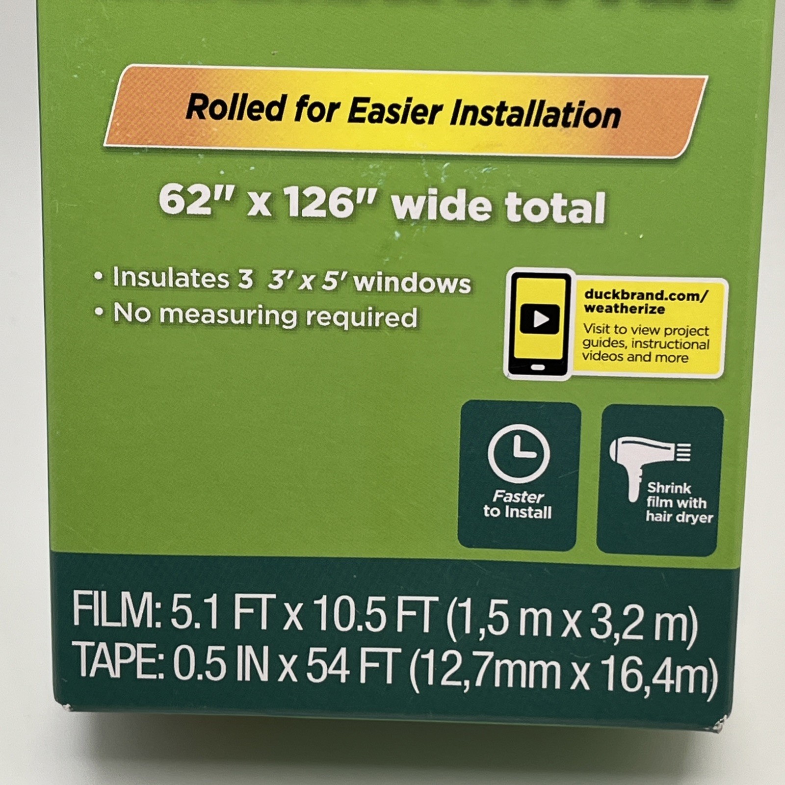 Duck Brand Indoor Window Insulation Kit For 3 Windows 62"× 126" - New in Box! gallery