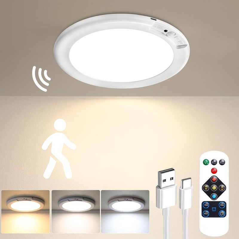 2/4 Pack Wireless Rechargeable Motion Sensor Ceiling Light with Remote gallery