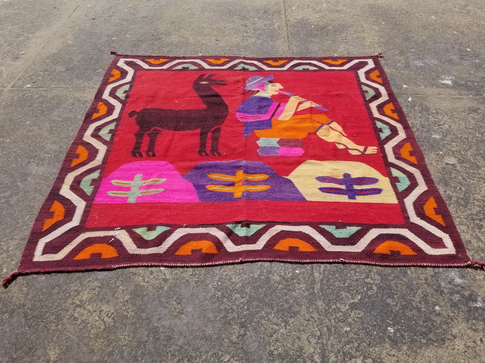 Vintage Traditional Handmade Peruvian Textile Wall Hanging/Rug 78x74 inches gallery