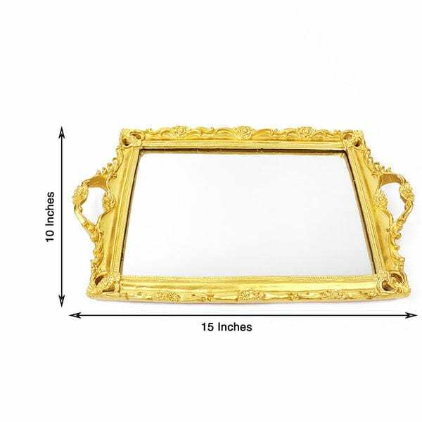 15x10" Metallic Rectangle Mirror SERVING TRAY Handles Party Event Tableware gallery