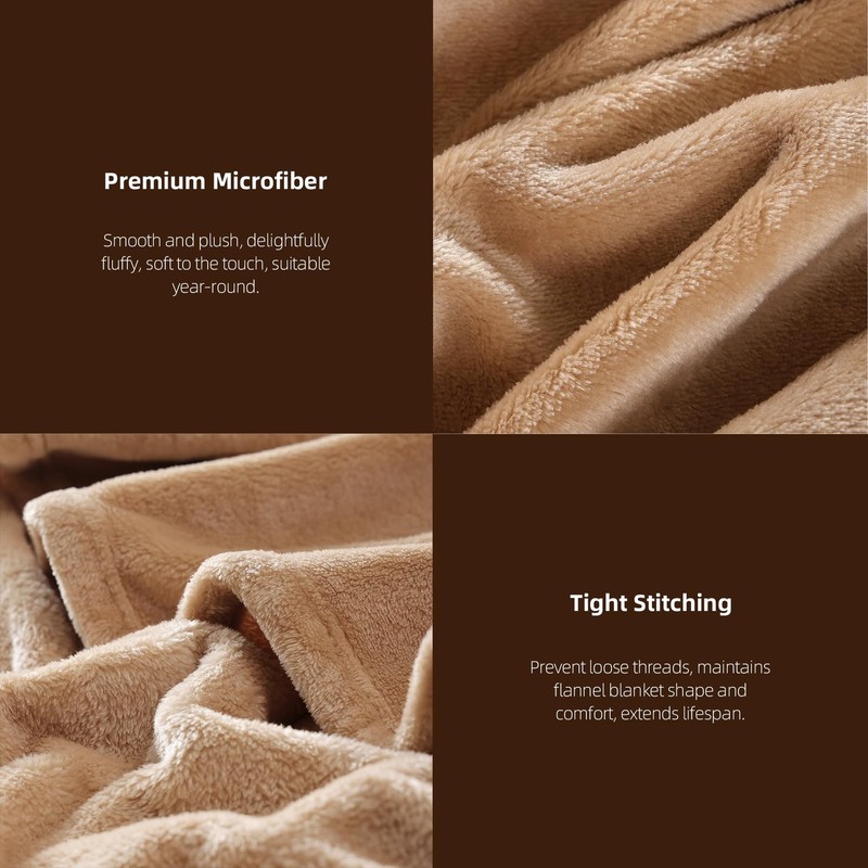 King Size Throw Blanket Bed Camel Soft Warm Fleece Plush 108x90 Inch gallery