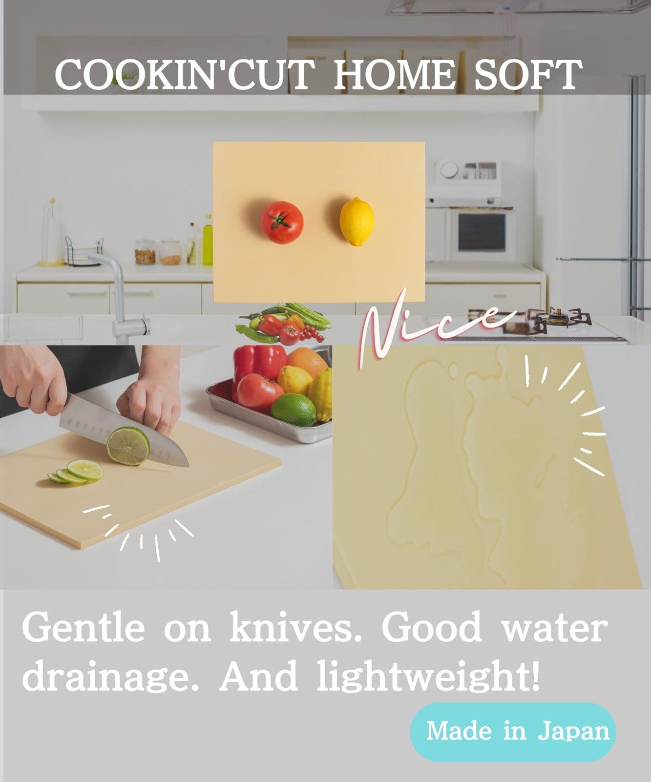 Nihon Sandain Synthetic Rubber Cutting Board – “Cookin' Cut” Soft Household U... gallery