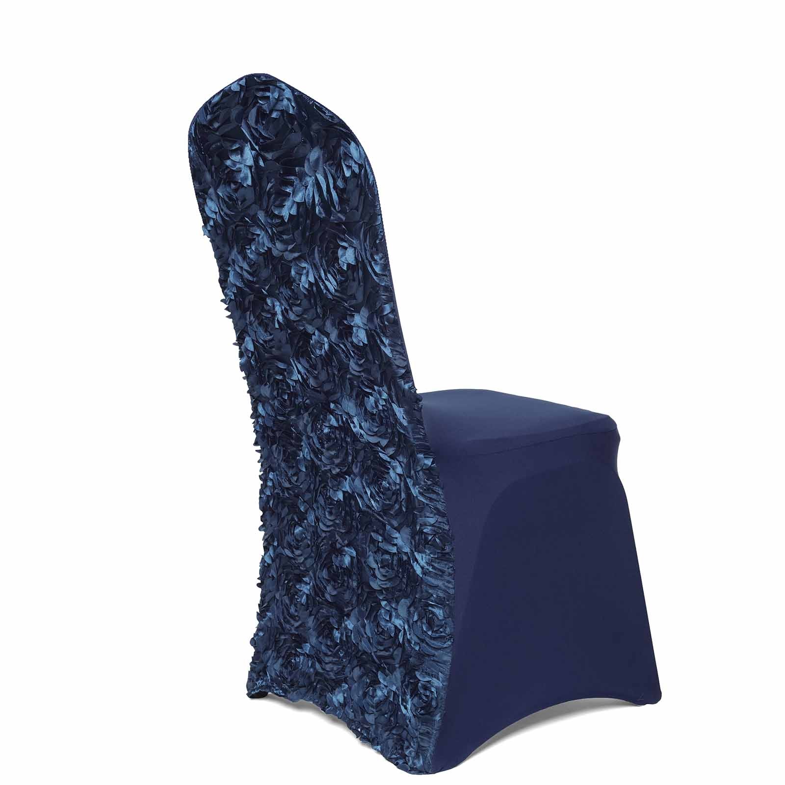 Navy Blue Satin Rosette SPANDEX Stretchable Banquet CHAIR COVER Wedding gallery