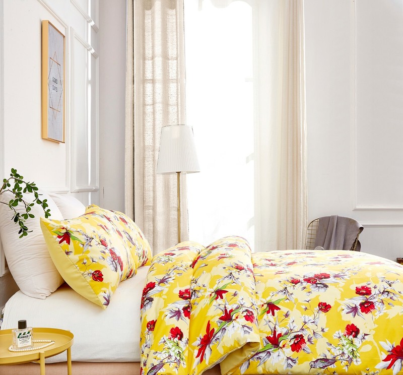 DaDa Bedding Sunshine Yellow Hummingbirds Floral Duvet Cover Set w/ Pillow Cases gallery