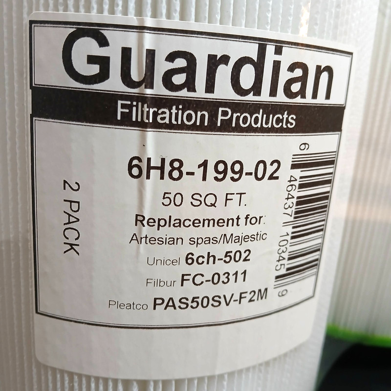 Guardian 6H8-199-02 Artesian Spa Filter 2pk (Pleatco PAS50SV-F2M Unicel 6CH-502) gallery