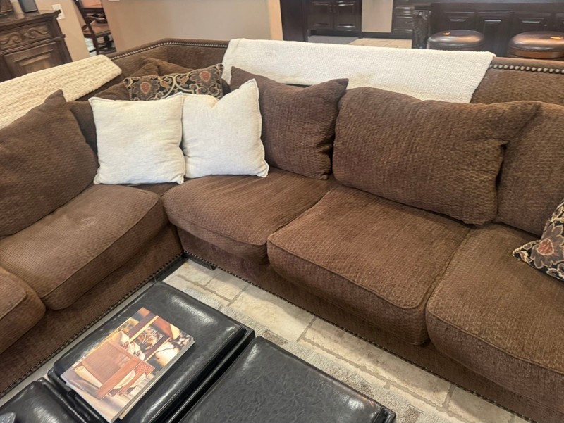 Rene Cazares Luxury Down Filled Sectional Sofa Brown Designer Couch MSRP $10K gallery
