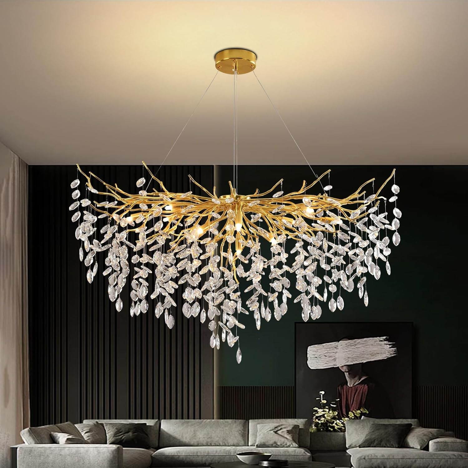 120CM Luxury Tree Branch Crystal Chandelier Large Modern Raindrop Pendant Light gallery