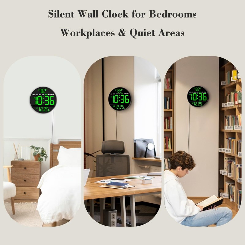 Large Digital Wall Clock LED Display Electric Temperature Auto DST Date Day gallery