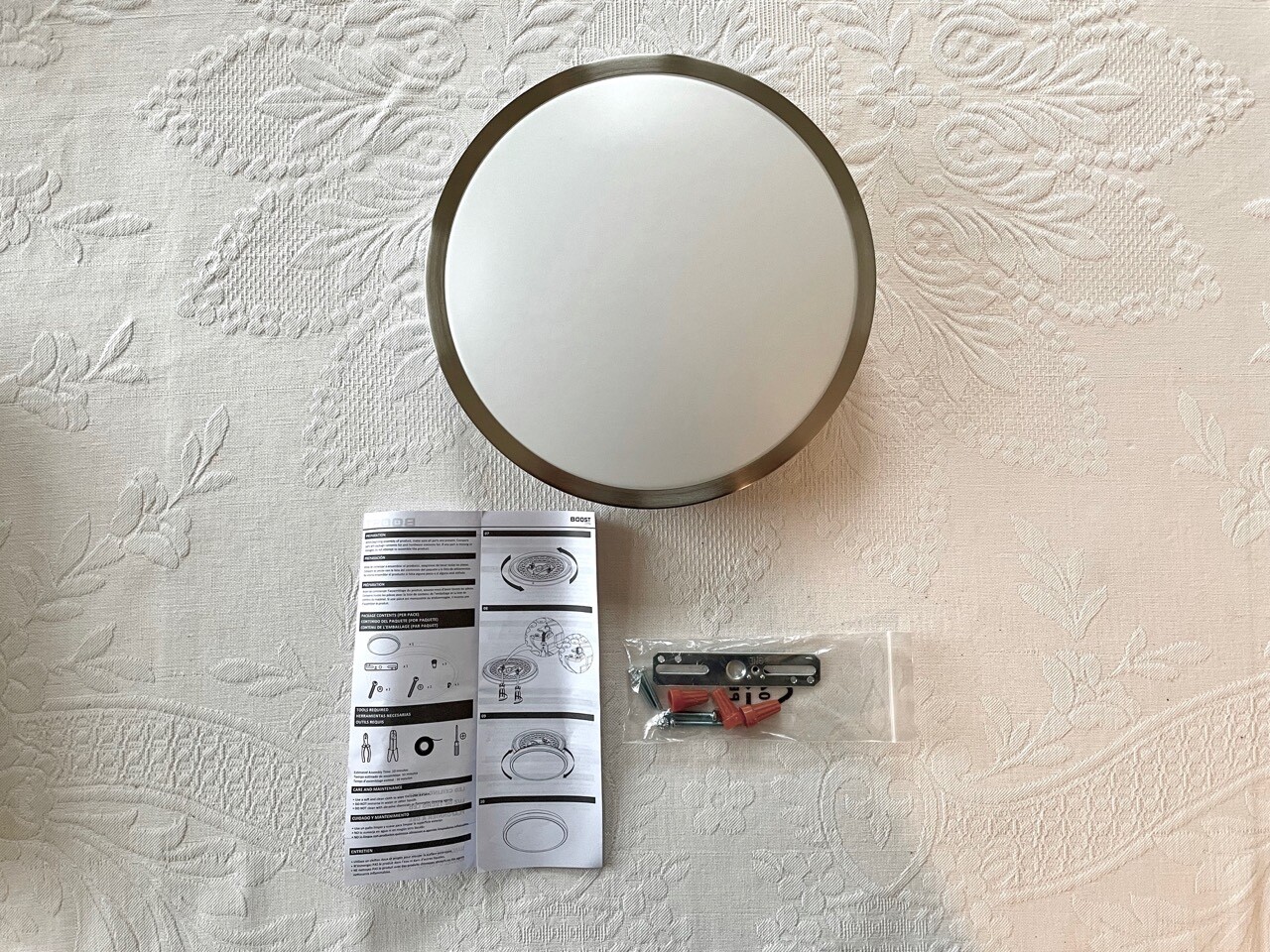Dymond 10' flush mount LED ceiling fixture, brushed nickel, 4000K temp, open box gallery