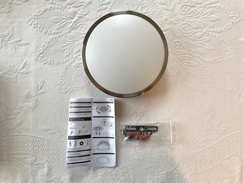 Dymond 10' flush mount LED ceiling fixture, brushed nickel, 4000K temp, open box gallery
