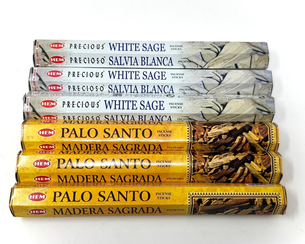 Incense Sticks Cleansing Set: 6 Boxes White Sage & Palo Santo 120 Stick Total