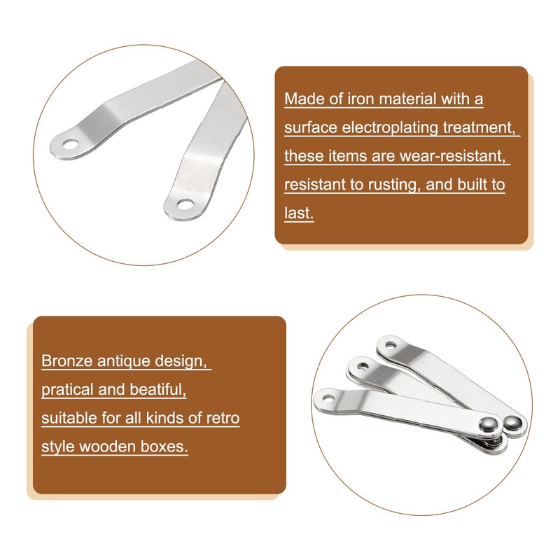 4pcs Lid Folding Support Hinges Silver(Folded L 2.6"/65mm, Plate W 0.4"/10mm) gallery