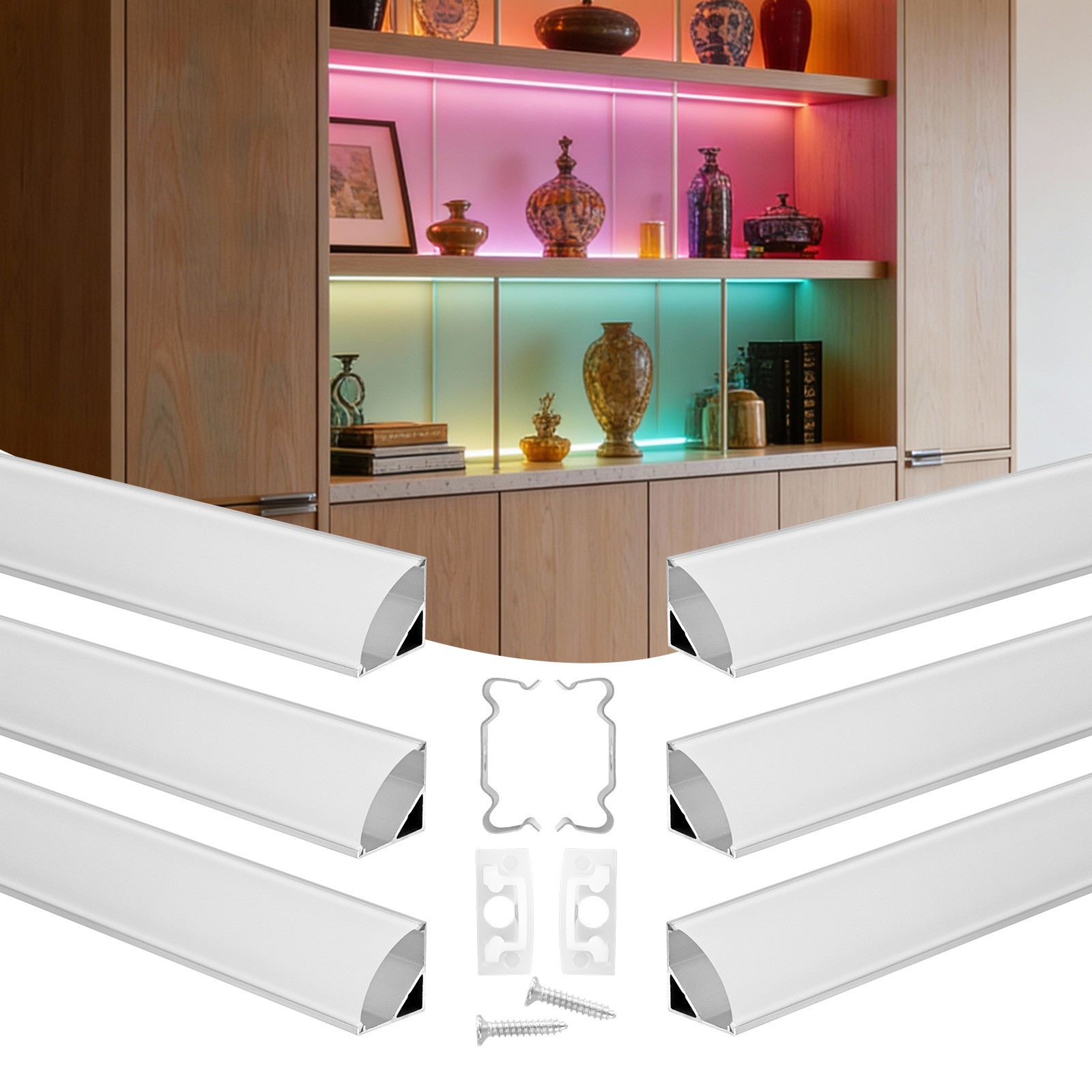VEVOR 10-Pack 6.6 ft/2M V Shape LED Aluminum Channel Milky Cover for LED Strip gallery