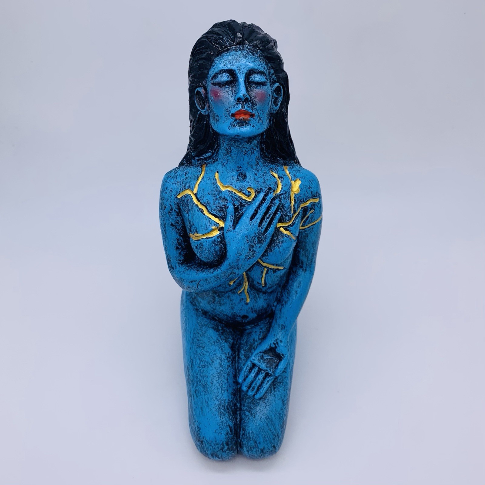 Self Love Shaping Spirit Healing Goddess 7.1” Resin Sculpture Blue Statue Decor gallery