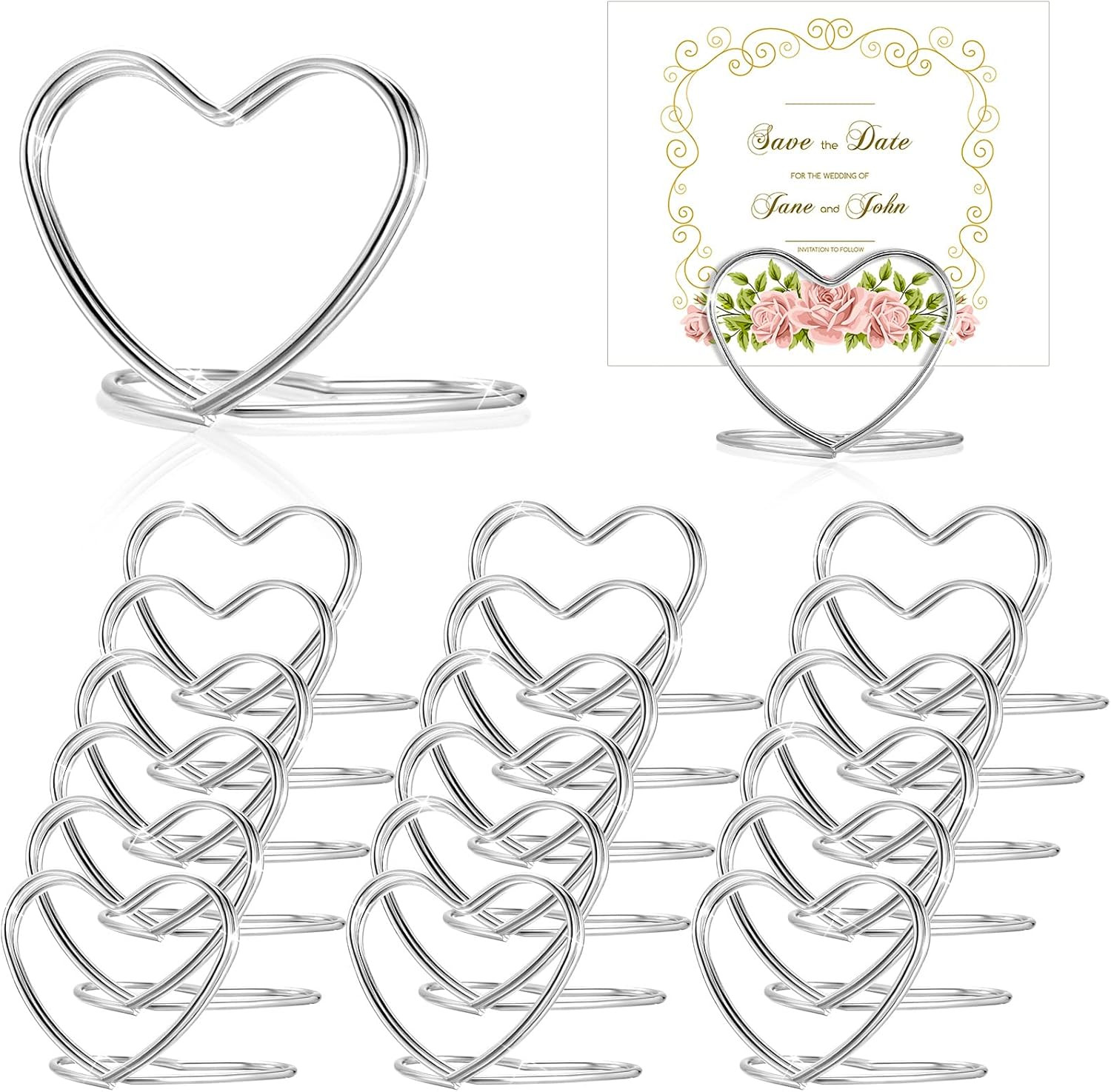 20 Silver Heart Place Card Holders for Weddings and Events - 20 Pcs gallery