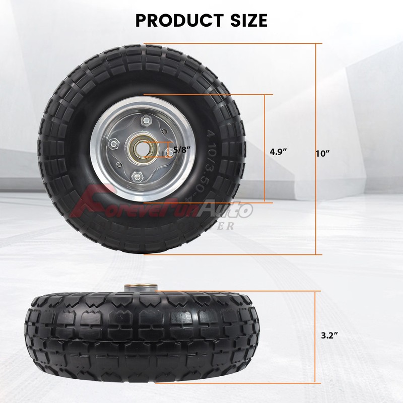 2pcs 10" 4.10/3.50-4" Solid Flat Free Wheel Tire Hand Truck Wagon Wheelbarrow gallery