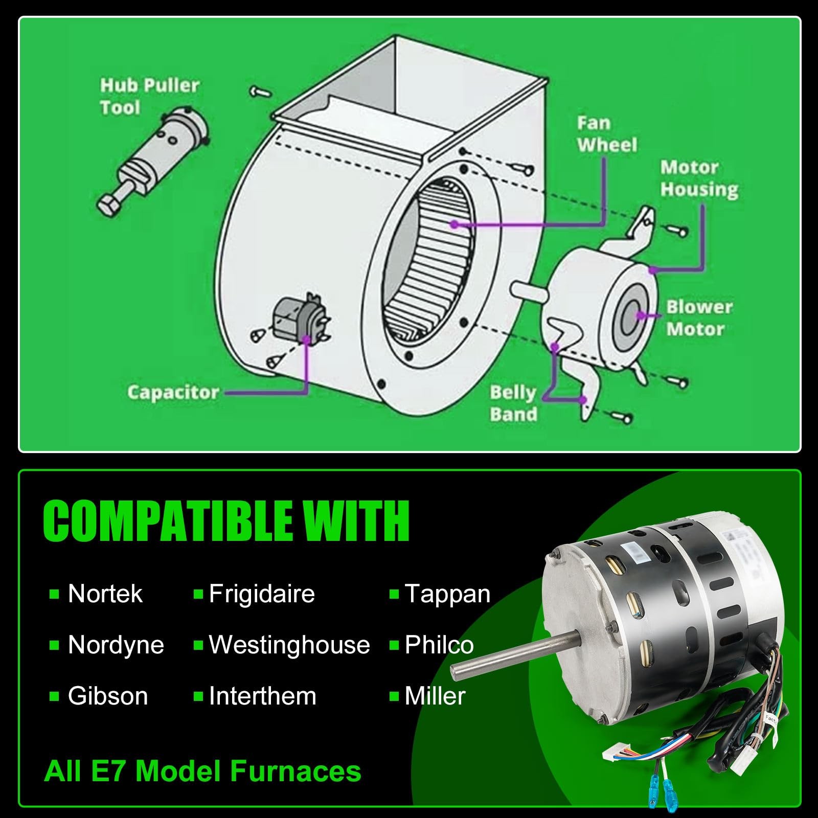 LEAPTREND ZWK702B5388701 Furnace Blower Motor 1/2HP, 208-230V, 50/60 Hz, 1050 RP gallery
