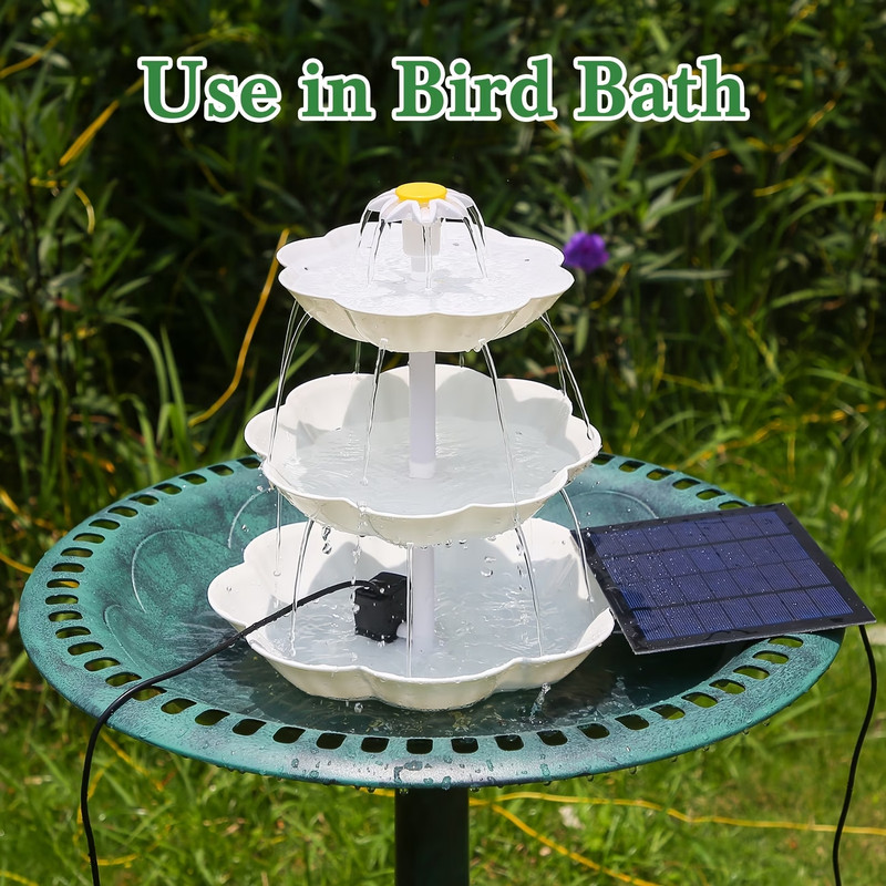 Three layer flowing solar bird bath tub, single-layer solar bird bath fountain gallery
