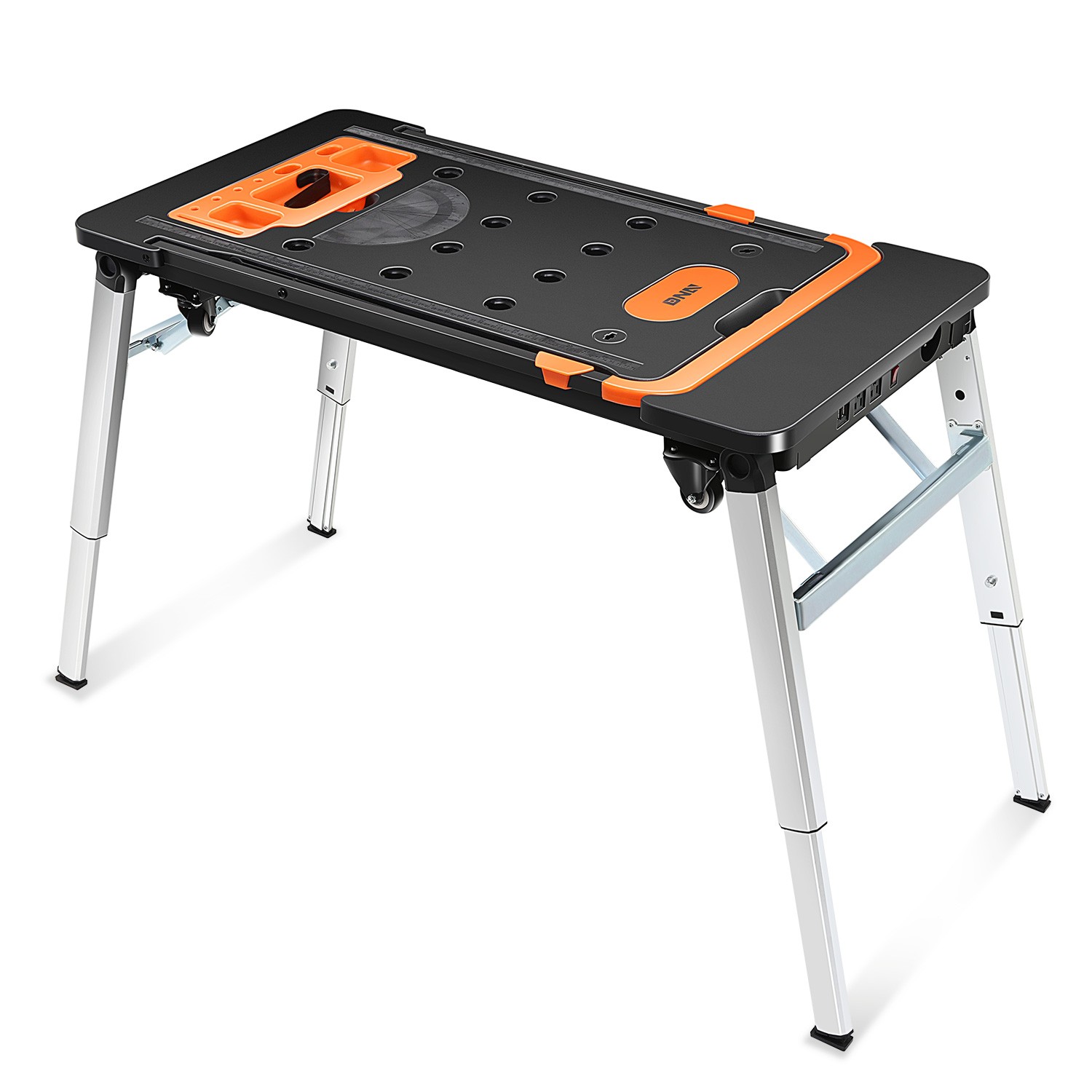 7-In-1 Multifunctioanl Adjustable Foldable 220LB Work Bench w/ 4 Wheels Orange gallery